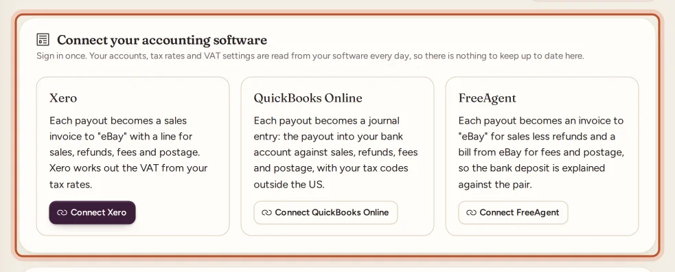 The Connect your accounting software card
