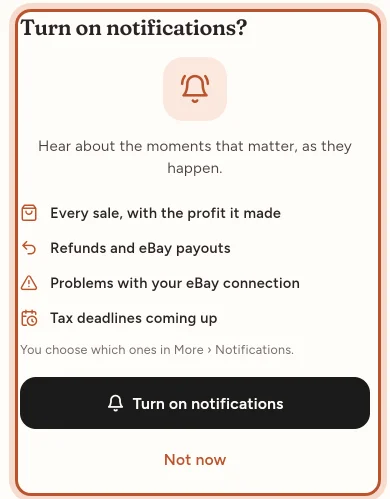 The sheet asking to turn on notifications, with what they are for