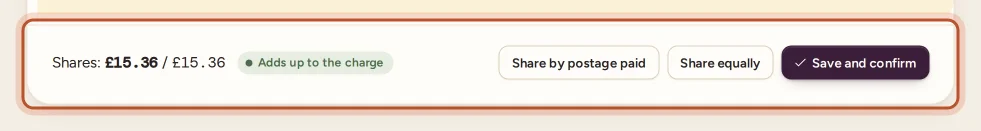 The share total and buttons