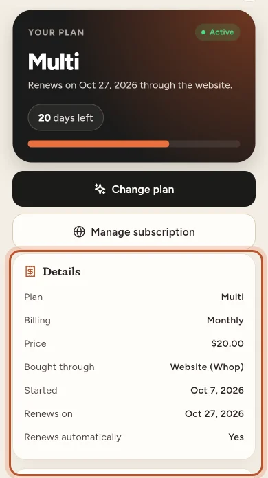Your plan in the app