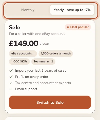 The plans screen in the app