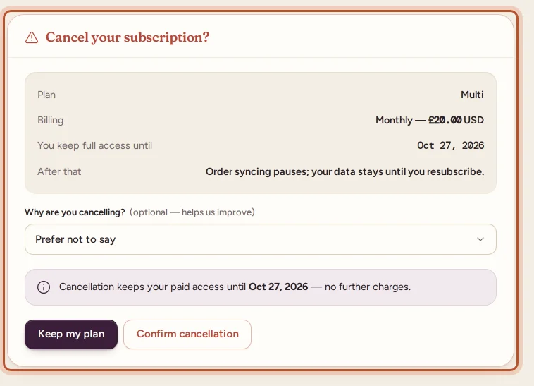 The cancel page