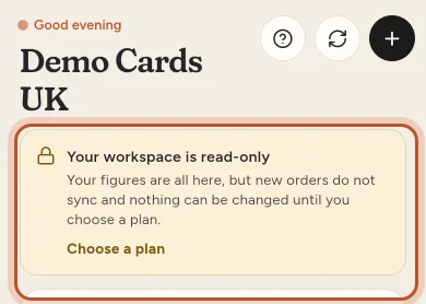 The read-only notice on Home with a Choose a plan button