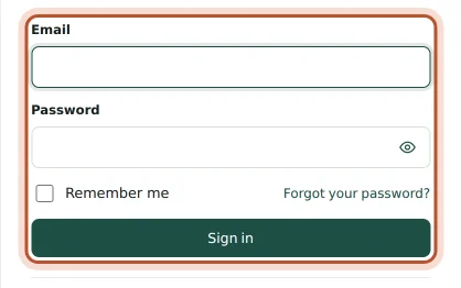 The sign-in form with the email, password and Forgot your password link