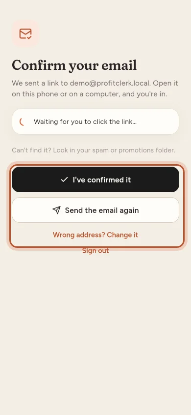 Confirm your email in the app