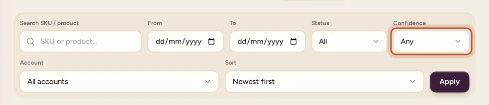 The Confidence filter on Orders