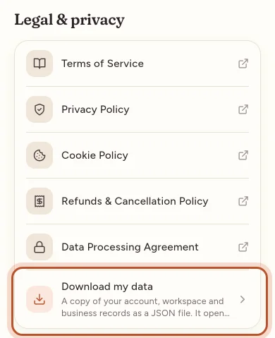 Download my data in the app