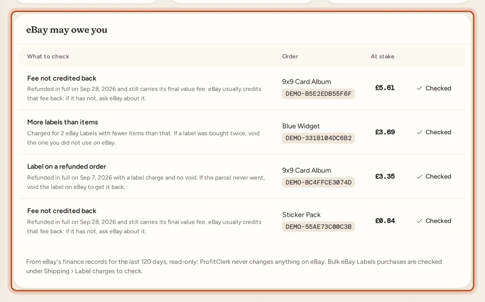 The eBay may owe you list
