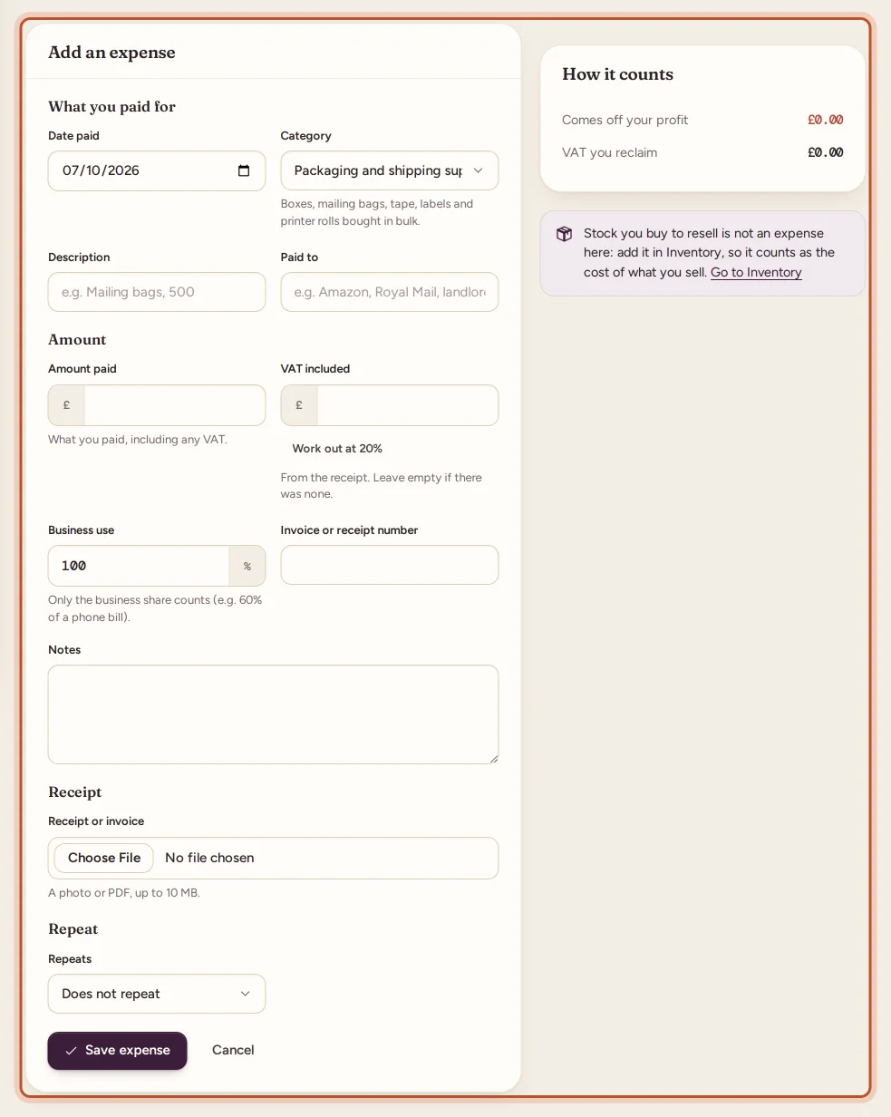 The Add an expense form
