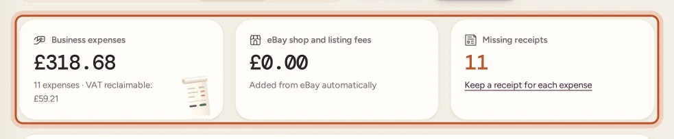 The totals at the top of the Expenses page