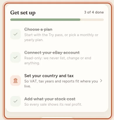 The Get set up card in the app