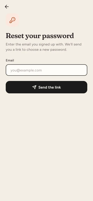 Reset your password in the app