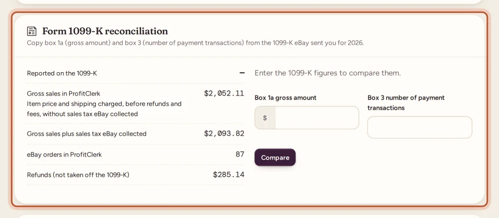 The Form 1099-K reconciliation card
