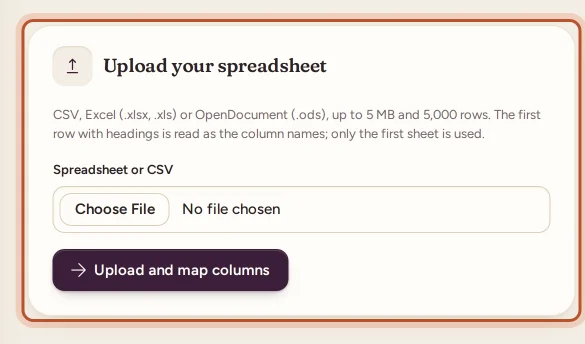 Upload your spreadsheet