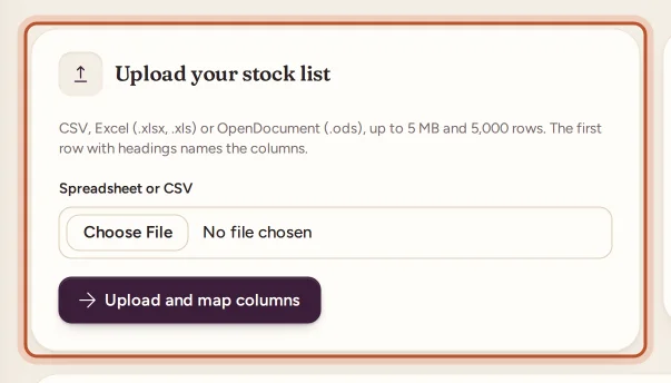The Import stock page