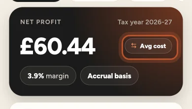 The cost method pill on the Money tab