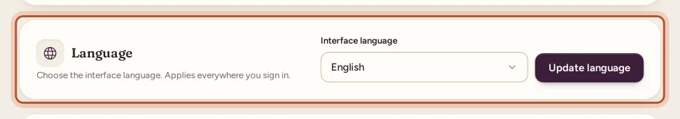 The Language card
