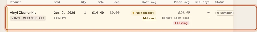 An unmatched order line