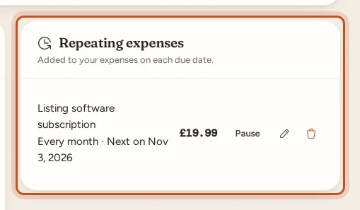 The Repeating expenses card
