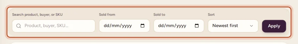 Search, dates and sort on the Shipping page