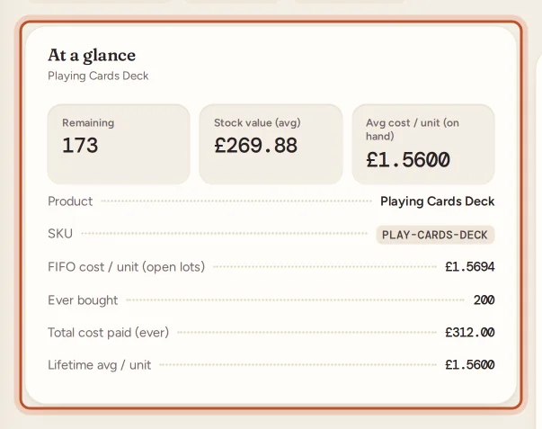 An item's At a glance card
