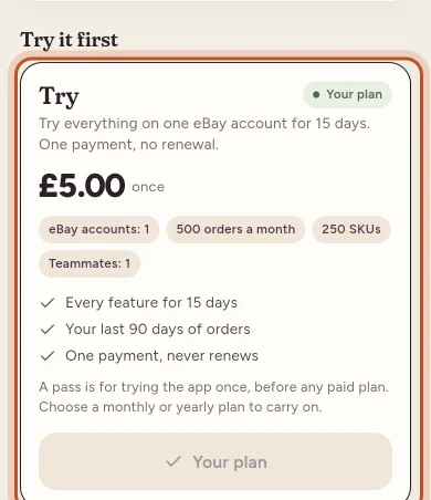 The Try it first section in the app