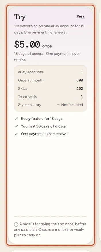The pass card on the Billing page