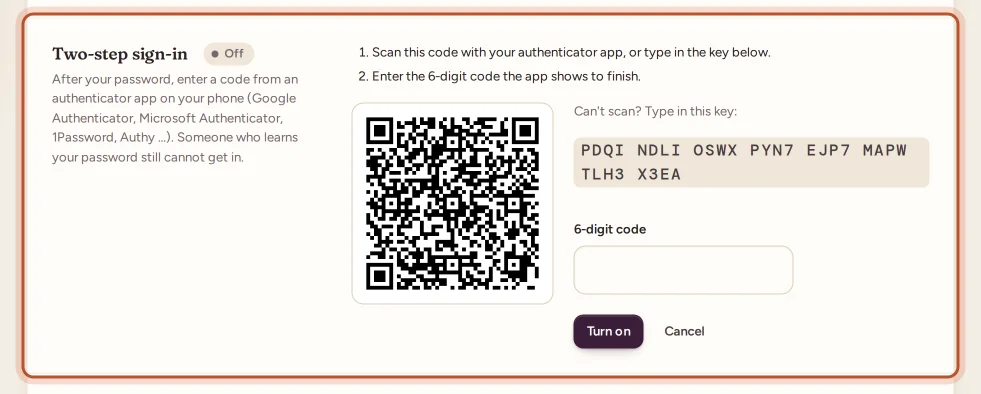 Two-step sign-in in Sign-in and security