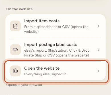 The On the website group in More
